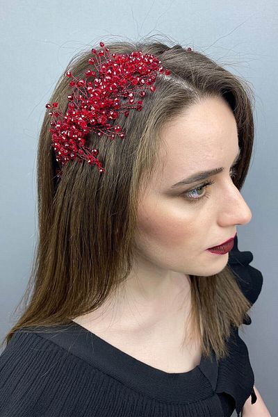 Hobigram Bridal Accessory Burgundy Deren Bridal Crown and Hair Accessory – Bridal Accessory, Stylish Design – Bridal Accessory