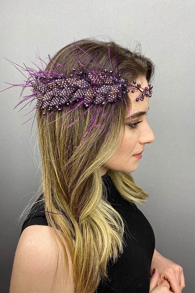 Hobigram Hair Accessory Fliyz Feathered Crystal Bridal Hair and Turban Accessory – Other Hair Accessories – Other