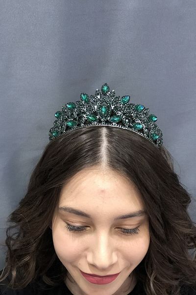 Hobigram Bridal Accessory Green Bridal Crown with Crystal Stones – Bridal Accessory, Stylish Design, Women's Accessory – Ge