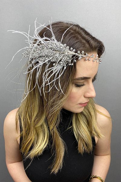 Hobigram Hair Accessory Fliyz Feathered Crystal Bridal Hair and Turban Accessory – Other Hair Accessories – Other