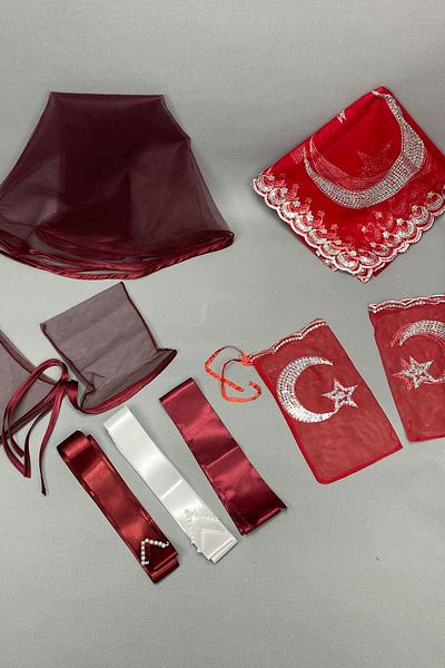 Hobigram Bridal Accessory Piping Bridal Veil Crescent and Star Groom Cover and Jewelry Ribbon Set – Bridal Accessory