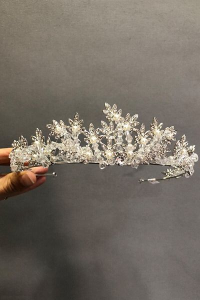 Hobigram Bridal Accessory Kastra Model Silver Color Bridal Crown – Bridal Accessory, Stylish Design, Women's Accessory