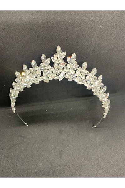 Hobigram Bridal Accessory White Silver Crystal Stone Subra Model Bridal Crown – Bridal Accessory, Stylish Design – g
