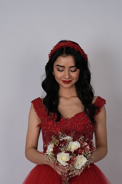 Hobigram Bridal Accessory Red Nida Flower Enameled Bridal Crown Hair and Turban Accessory – Bridal Accessory – Ge