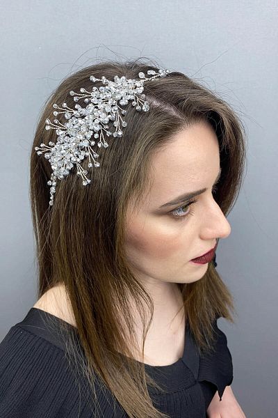 Hobigram Bridal Accessory Light Gray Deren Bridal Crown and Hair Accessory – Bridal Accessory, Stylish Design – Bride a