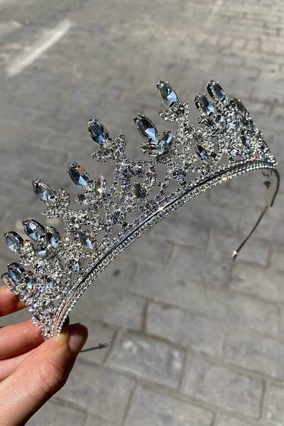 Hobigram Bridal Accessory Silver Color Shuttle Stone Bridal Crown – Bridal Accessory, Stylish Design, Women's Accessory –