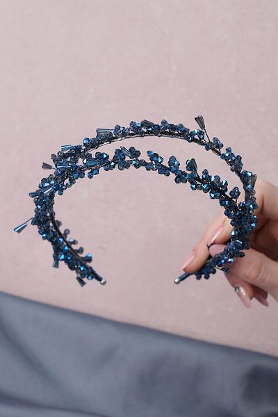 Hobigram Bridal Accessory Indigo Talya Double Row Beaded Bridal Henna Tiara – Bridal Accessory, Stylish Design –
