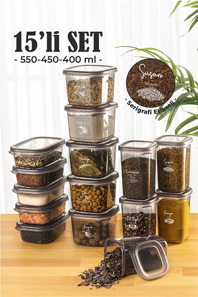 Vienev Super Set of 15 Seasoning Storage Containers Set Advantageous Package 5X(0.40, 0.45, 0.55 L) with Labels