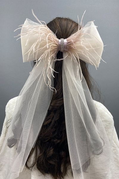 Hobigram Bridal Accessory Feathered Stone Bow Hair Accessory – Bridal Accessory, Stylish Design, Women's Accessory