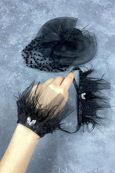 Hobigram Bridal Accessory Vualet Wedding Hat Hair Accessory and Lavin Stone Double Wrist Accessory – Bridal Access