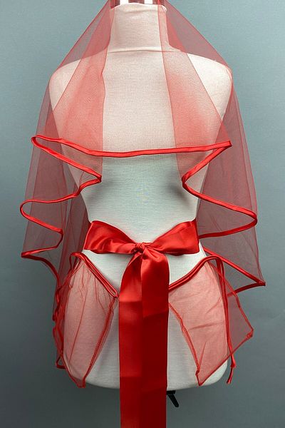 Hobigram Bridal Accessory Red Piping Bridal Veil Henna Face Cover – Bridal Accessory, Stylish Design – Bridal