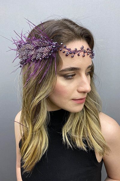 Hobigram Hair Accessory Fliyz Feathered Crystal Bridal Hair and Turban Accessory – Other Hair Accessories – Other