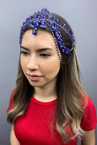 Hobigram Bridal Accessory Saks Blue Hurrem Bridal Henna Crown – Bridal Accessory, Stylish Design, Women's Accessory –