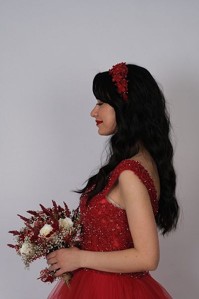 Hobigram Bridal Accessory Red Nida Flower Enameled Bridal Crown Hair and Turban Accessory – Bridal Accessory – Ge