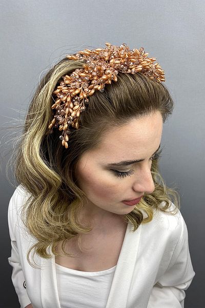 Hobigram Bridal Accessory Rose Color Liva Model Hair and Turban Accessory – Bridal Accessory, Stylish Design – Geli