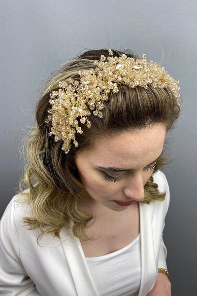 Hobigram Bridal Accessory Honey Color Barbara Model Bridal Henna Crown – Bridal Accessory, Stylish Design – Bridal Accessory