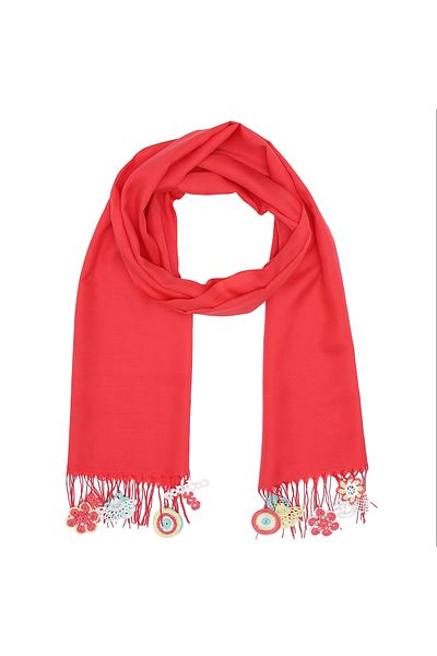 Soma Kadın Atölyesi Soma Women's Anatolian Embroidered Shawl Handcrafted Crochet Embroidered 165×70 Cm Red Women's Natural Pashmina Yum