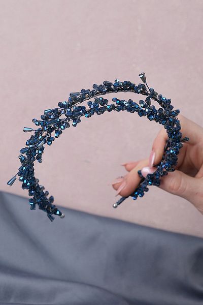 Hobigram Bridal Accessory Indigo Talya Double Row Beaded Bridal Henna Tiara – Bridal Accessory, Stylish Design –
