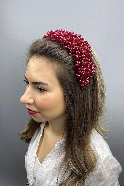 Hobigram Bridal Accessory Burgundy Pegasy Model Hair and Turban Accessory – Bridal Accessory, Stylish Design – Gelin a
