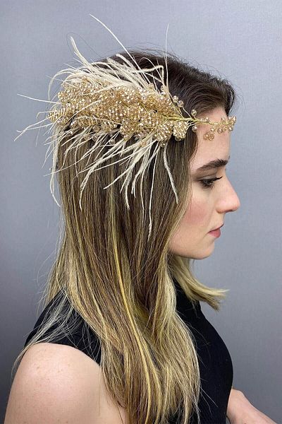 Hobigram Hair Accessory Fliyz Feathered Crystal Bridal Hair and Turban Accessory – Other Hair Accessories – Other