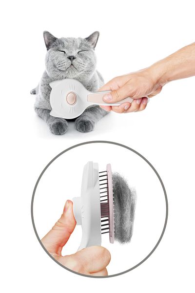Üst Düzey Home Automatic Cleaning Buttoned Pet Brush Cat Dog Hair Collector Comb Pink (Pmb 01)
