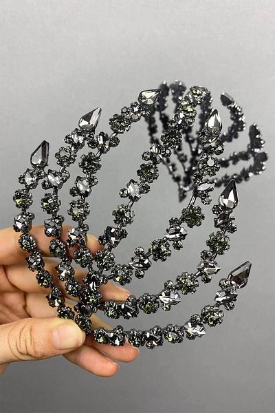 Hobigram Bridal Accessory Anthracite Gray Double Sided Helen Hair Accessory Bridal Crown – Bridal Accessory – Bridal