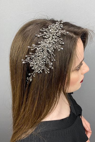 Hobigram Bridal Accessory Matte Gray Deren Bridal Crown and Hair Accessory – Bridal Accessory, Stylish Design – Bridal Ak