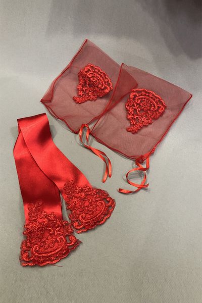 Hobigram Bridal Accessory Red Bridal Veil Moon Star Groom Veil and Jewelry Ribbon Set – Bridal Accessory