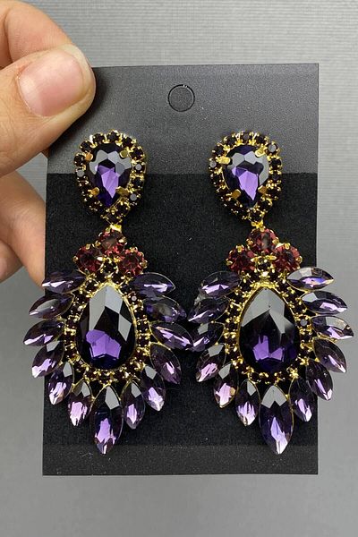 Hobigram Bridal Accessory Purple Gold Bridal Henna Tiara and Earrings – Bridal Accessory, Stylish Design, Women's Accessory –