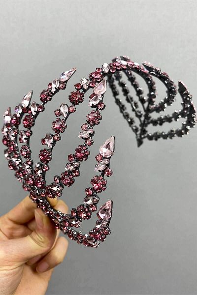 Hobigram Bridal Accessory Pink Double Sided Helen Hair Accessory Bridal Crown – Bridal Accessory, Stylish Design –