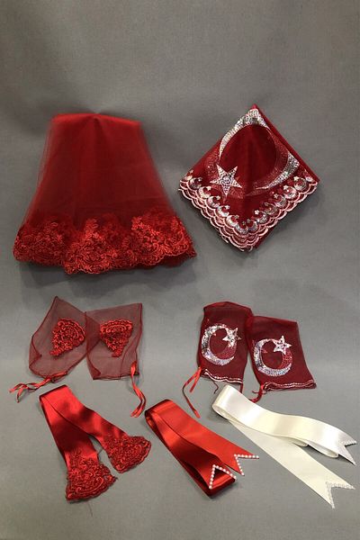 Hobigram Bridal Accessory Red Bridal Veil Moon Star Groom Veil and Jewelry Ribbon Set – Bridal Accessory