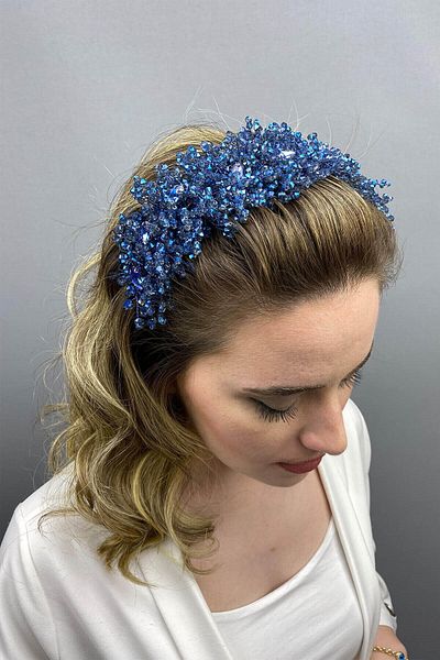 Hobigram Bridal Accessory Indigo Blue Barbara Model Bridal Henna Crown – Bridal Accessory, Stylish Design – Bridal Ak