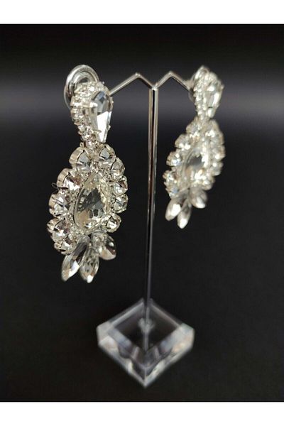 Hobigram Earrings Types White Crystal Jewelled Henna Wedding Bridal Earrings