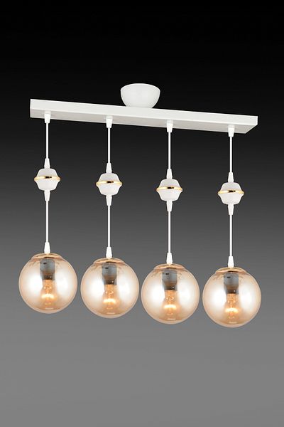 SONSUZ AYDINLATMA&AVİZE Row of White 4-Piece Bal Glop Top Glass Downward Facing Luxury Chandelier