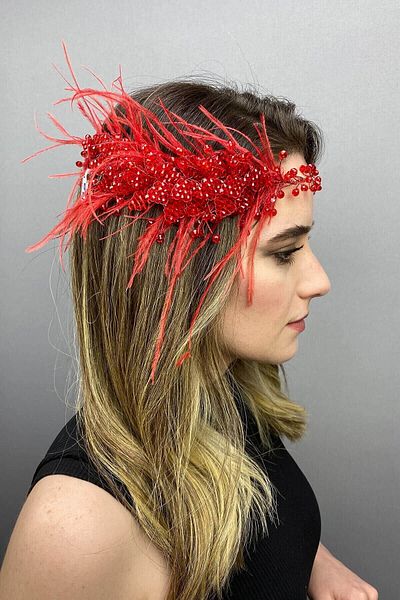 Hobigram Hair Accessory Fliyz Feathered Crystal Bridal Hair and Turban Accessory – Other Hair Accessories – Other