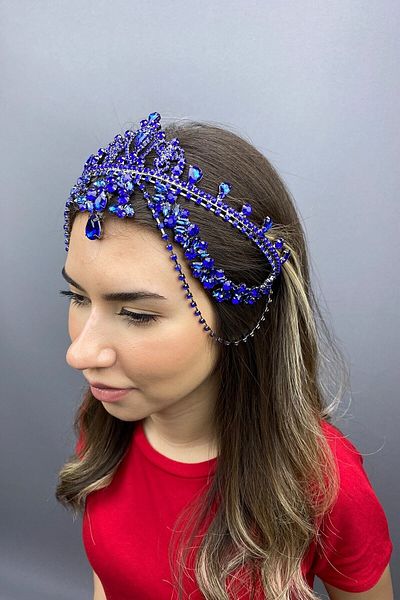 Hobigram Bridal Accessory Saks Blue Hurrem Bridal Henna Crown – Bridal Accessory, Stylish Design, Women's Accessory –