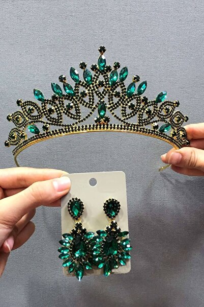 Hobigram Set de coroană și cercei de mireasă cu henna verde – Nuntă și Henna ...
