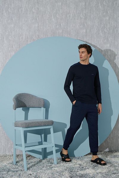 Sevim Ανδρικό μακρυμάνικο σετ πιτζάμες Navy Blue C9T4N1O8
