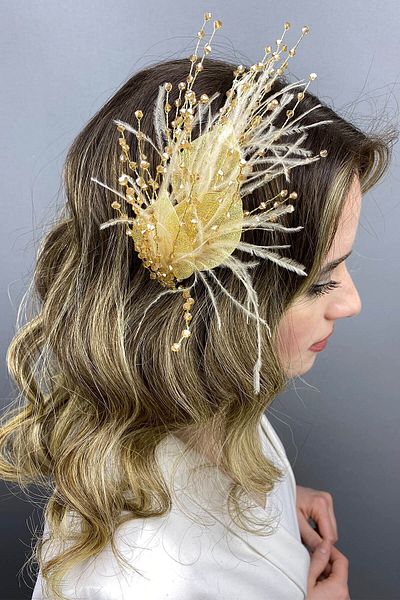 Hobigram Bridal Accessory Honey Color Ala Leaf Model Bridal Henna Crown – Bridal Accessory, Stylish Design – Bridal a