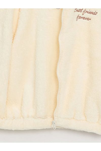 LC Waikiki LCW Kids Hooded Embroidered Long Sleeve Plush Girl's Zippered Sweatshirt