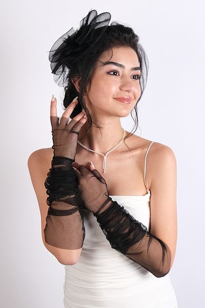 Hobigram Wedding Wedding Product Black Long Straight Costume Gloves and Bridal Toilet Set – Gloves, Stylish Design