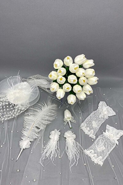 Hobigram En Güzel Gelinlere Sade Islak Laleli Gelin Çiçeği,nikah Şapkası Ve G...