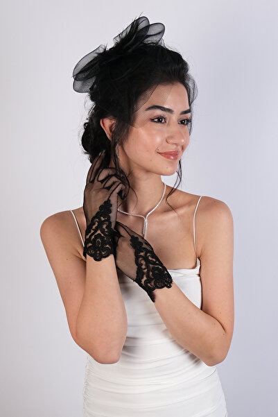 Hobigram Весільний набір для весілля з мереживною обробкою: рукавички для нареченої та капелюшок для нареченої – рукавички, стильний дизайн