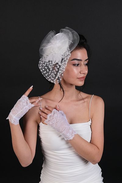 Hobigram Wedding Wedding Product Polka Dot Bridal Veil and Bridal Half Hand Bridal Gloves – Gloves, Stylish Design