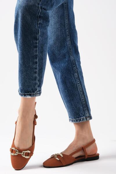 Mio Gusto Delphine Tan Color Linen Fabric Open Back Women's Flat Ballerina Shoes