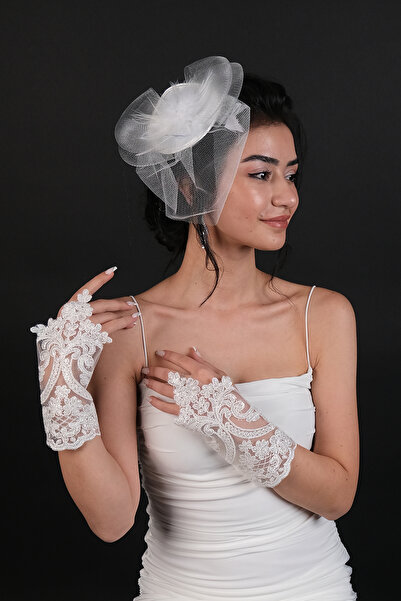 Hobigram Весільний виріб для весілля: мереживні рукавички для нареченої та капелюшок для нареченої – рукавички, стильний дизайн, жіночий аксесуар