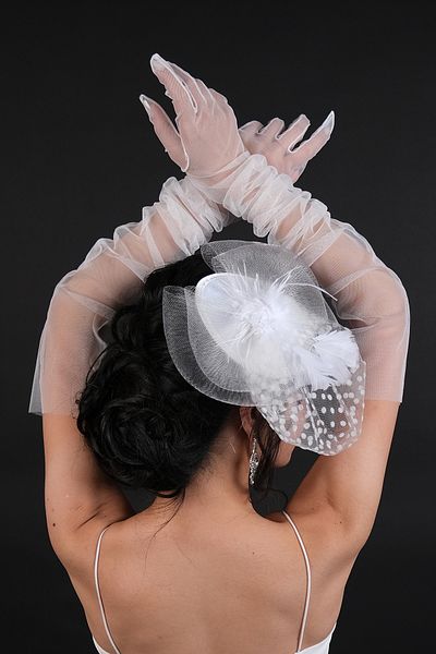 Hobigram Wedding Wedding Product Polka Dot Bridal Veil and Long Above Elbow Bridal Gloves – Gloves, Stylish Design