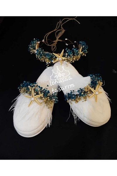 Hobigram Lohsa Sets Women's Blue White Fancy Maternity Slippers Crown Set – Maternity Set, Stylish Design – Maternity Set