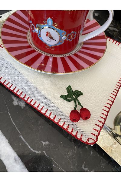 SELETTI 1 Piece Red Cocktail Coffee Side Presentation Napkin - Pompom