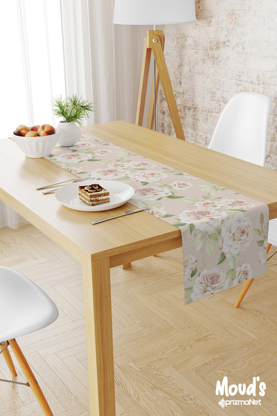 Moud's Față de masă din piele intoarsa imprimata cu trandafir de culoare crem